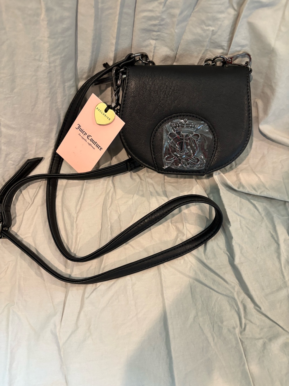 Juicy Couture Black Royal Crest Mini Rounded Flap Crossbody Bag